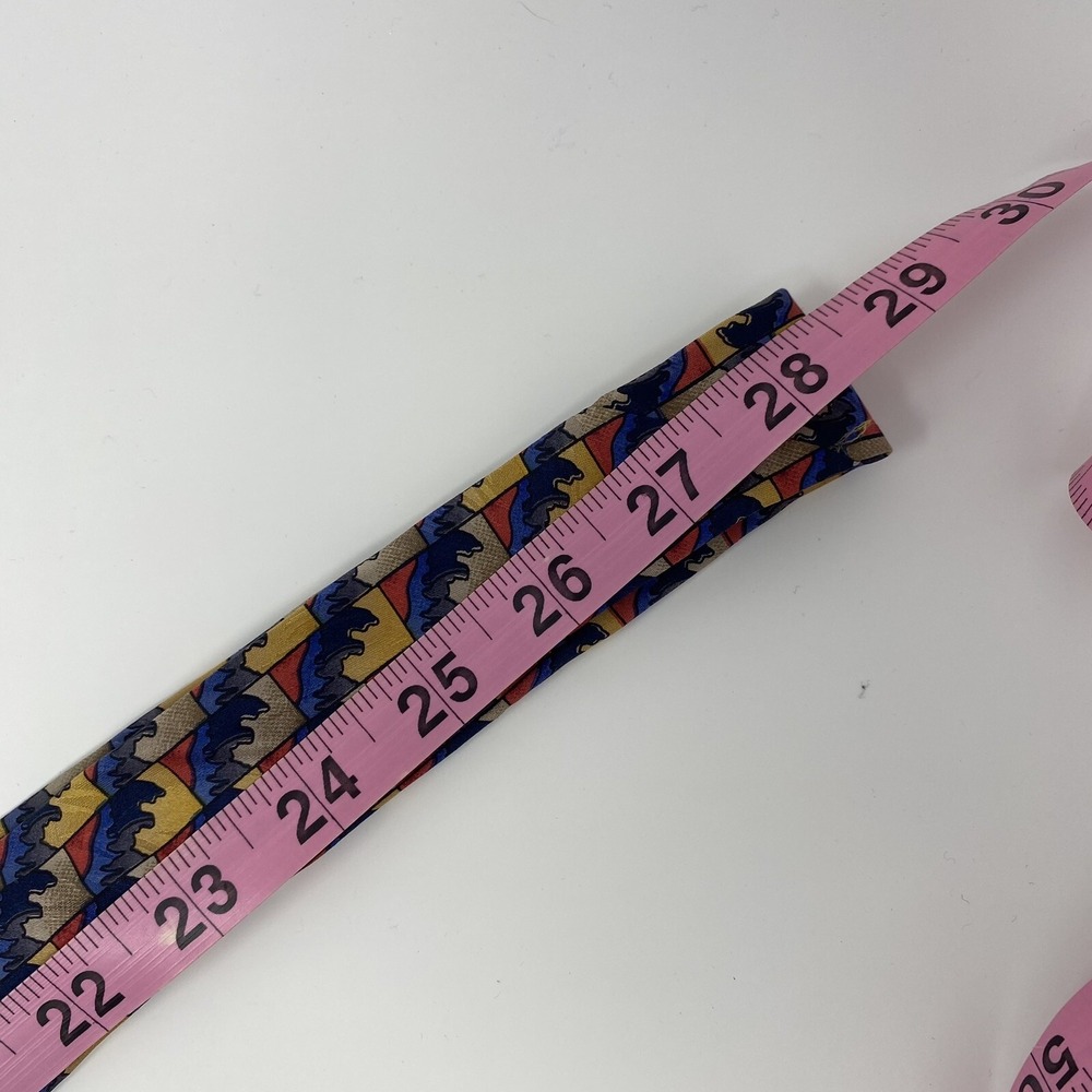 J Garcia 57"x3.5" Tie Mens Red Blue Yellow Geometric 100% Silk Necktie - Picture 6 of 6